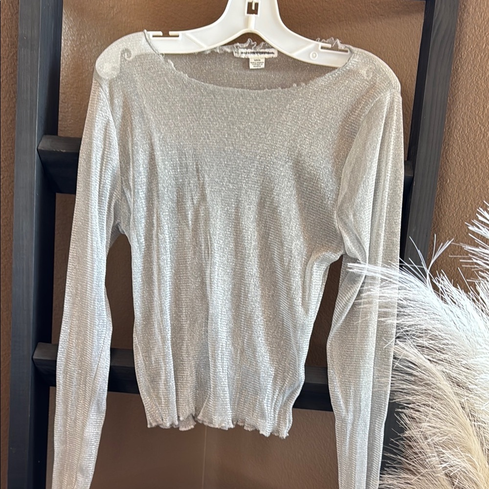 American Eagle Outfitters White Fitted Ribbed Long Sleeve Blouse